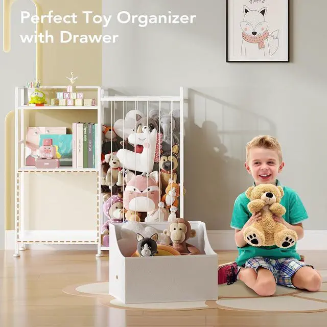 Alt view image 4 of 7 - Toy Storage Organizer, Stuffed Animal Storage with Toy Bin, White
