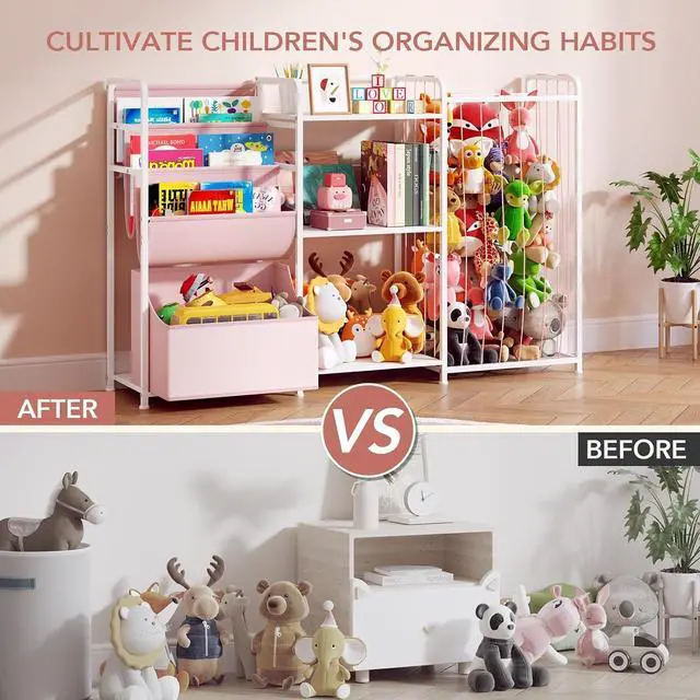 Alt view image 5 of 7 - Kids Bookshelf and Toy Storage Organizer with Stuffed Animal Storage