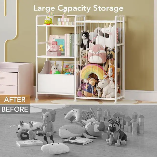 Alt view image 3 of 7 - Toy Storage Organizer, Stuffed Animal Storage with Toy Bin, White