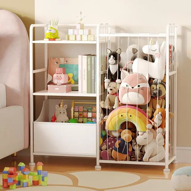 Main image of Toy Storage Organizer, Stuffed Animal Storage with Toy Bin, White