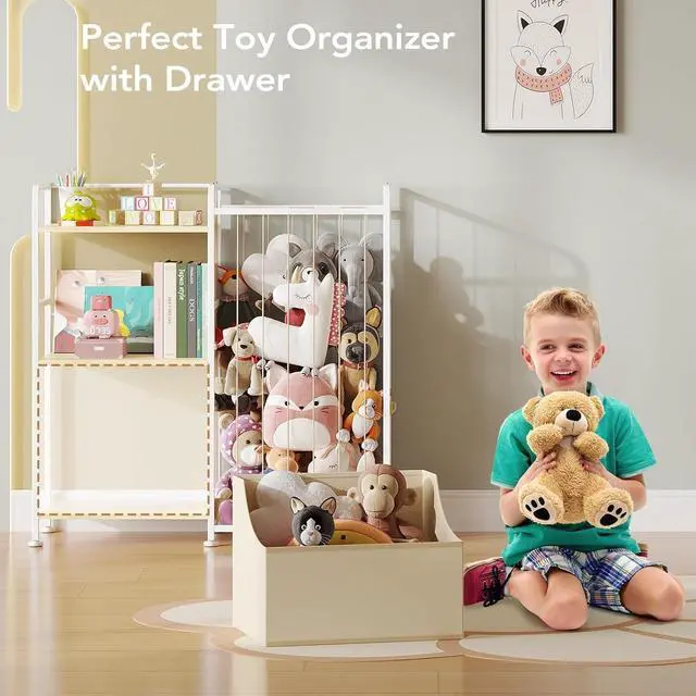 Alt view image 4 of 7 - Toy Storage Organizer, Stuffed Animal Storage with Toy Bin, Beige