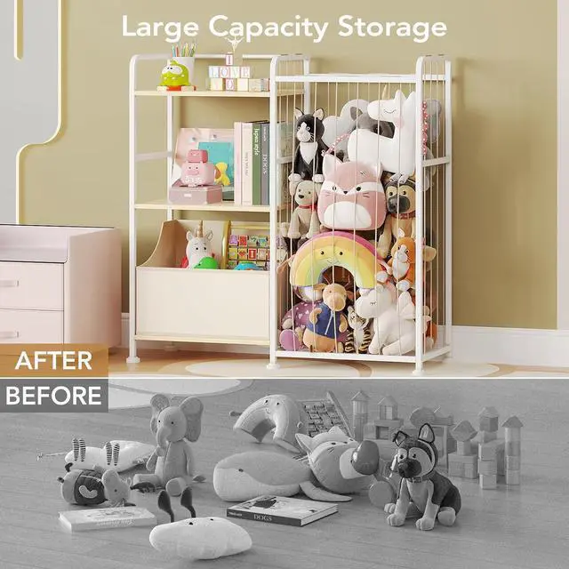 Alt view image 3 of 7 - Toy Storage Organizer, Stuffed Animal Storage with Toy Bin, Beige