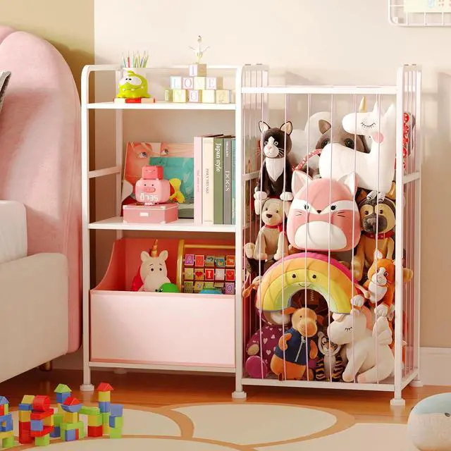 Main image of Toy Storage Organizer, Stuffed Animal Storage with Toy Bin, Pink