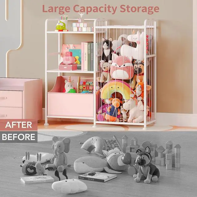 Alt view image 3 of 7 - Toy Storage Organizer, Stuffed Animal Storage with Toy Bin, Pink