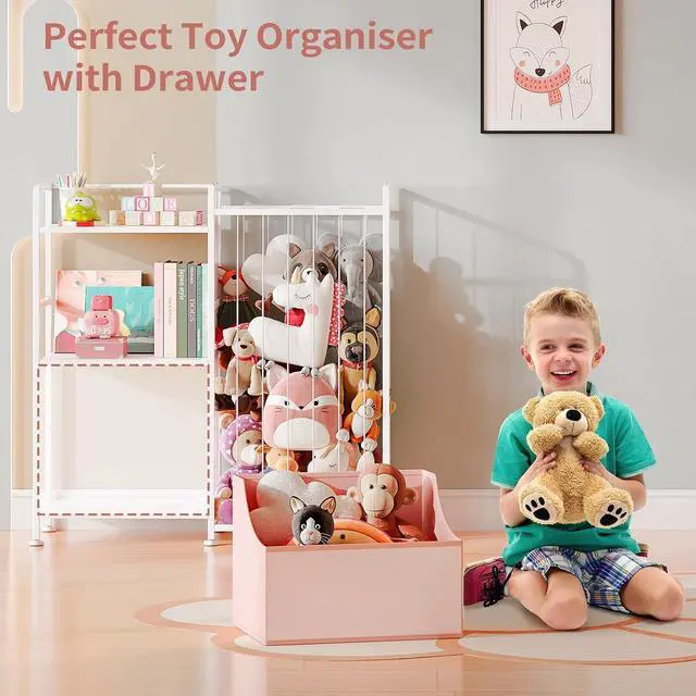 Alt view image 4 of 7 - Toy Storage Organizer, Stuffed Animal Storage with Toy Bin, Pink