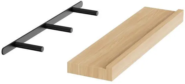 Main image of Picture Ledge Shelf Set of 2, 23.6 in Oak Floating Shelves with Lip