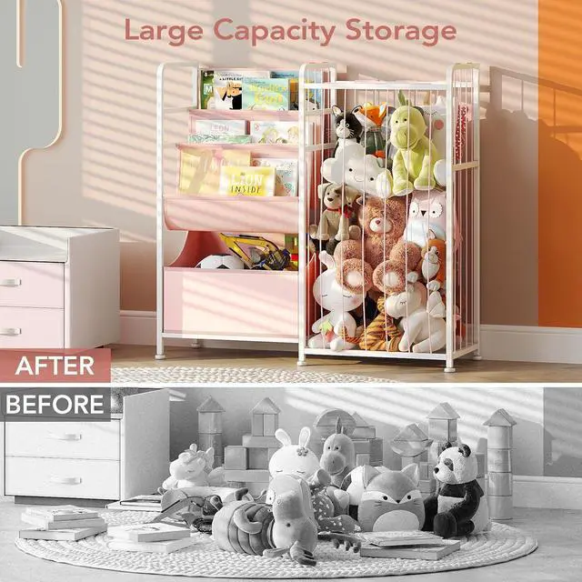 Alt view image 3 of 7 - Kids Bookshelf and Toy Storage with Toy Bins, Stuffed Animal Storage