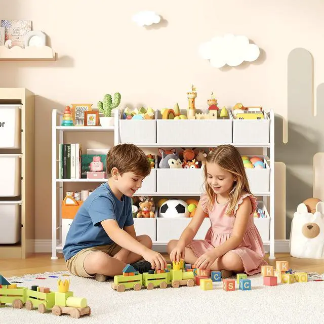 Alt view image 2 of 7 - Kids Bookshelf and Toy Storage Organizer with 9 Removable Toy Bins