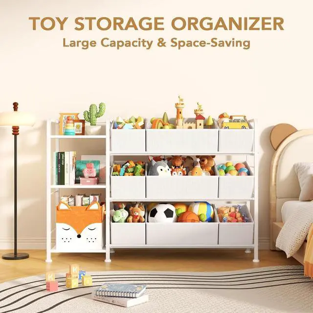 Alt view image 4 of 7 - Kids Bookshelf and Toy Storage Organizer with 9 Removable Toy Bins