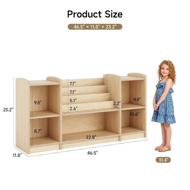 Alt view image 2 of 7 - Wooden Montessori Shelf with 3-Tier Bookshelf, Natural