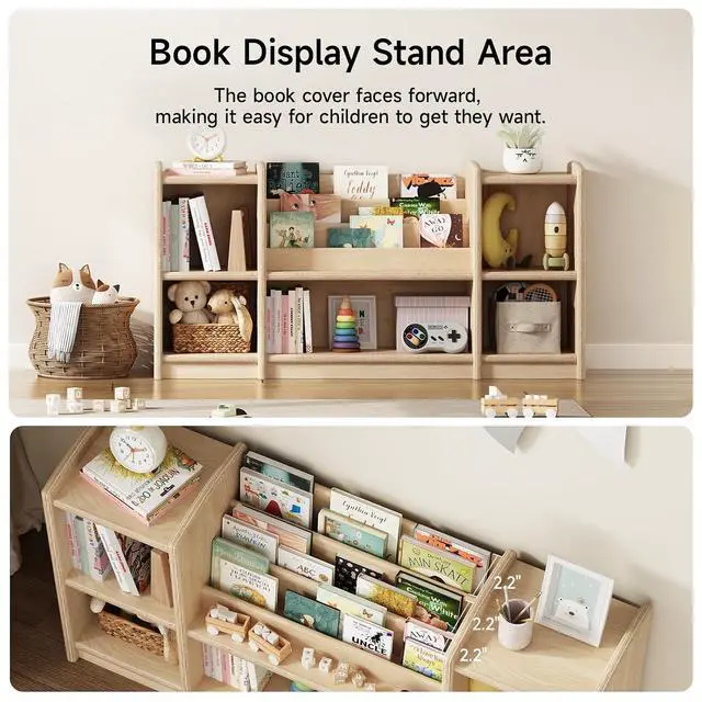 Alt view image 3 of 7 - Wooden Montessori Shelf with 3-Tier Bookshelf, Natural