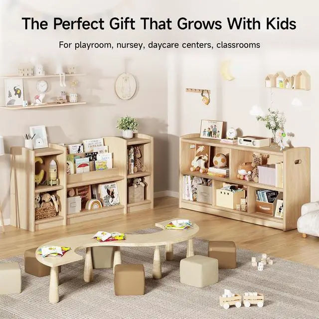 Alt view image 5 of 7 - Wooden Montessori Shelf with 3-Tier Bookshelf, Natural
