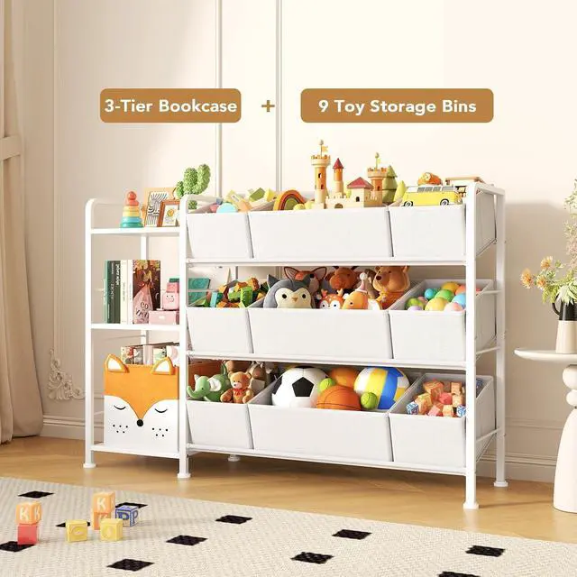 Alt view image 6 of 7 - Kids Bookshelf and Toy Storage Organizer with 9 Removable Toy Bins