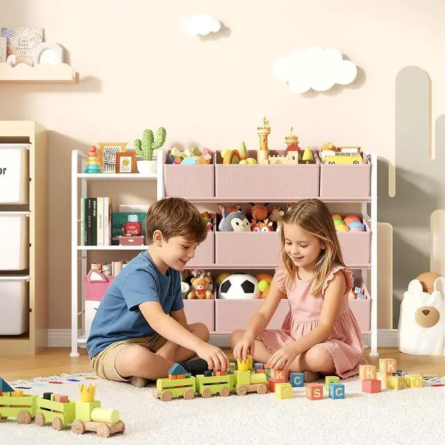 Alt view image 2 of 7 - Kids Bookshelf and Toy Storage Organizer with 9 Removable Toy Bins