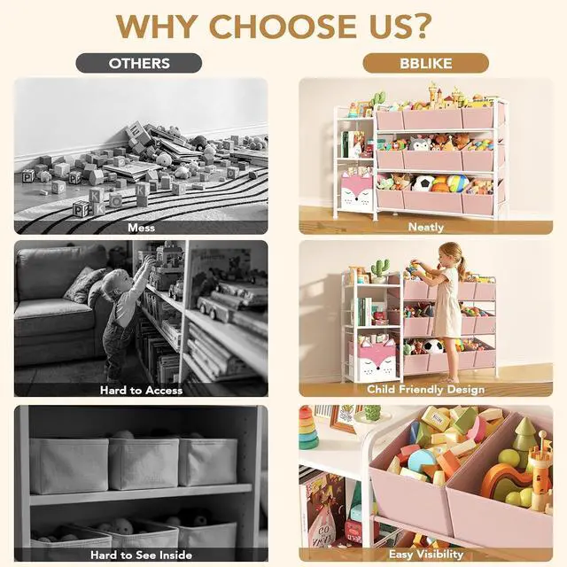 Alt view image 5 of 7 - Kids Bookshelf and Toy Storage Organizer with 9 Removable Toy Bins
