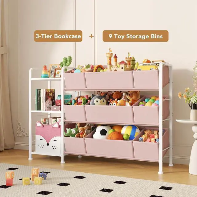 Alt view image 6 of 7 - Kids Bookshelf and Toy Storage Organizer with 9 Removable Toy Bins