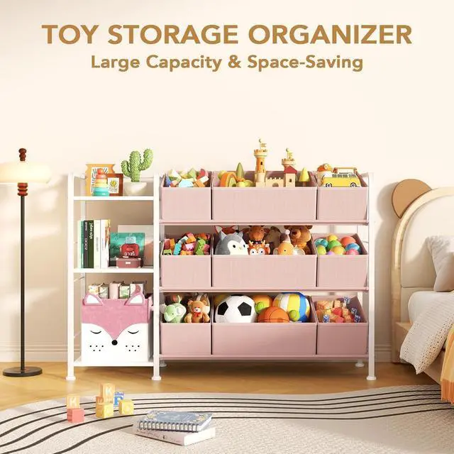 Alt view image 4 of 7 - Kids Bookshelf and Toy Storage Organizer with 9 Removable Toy Bins