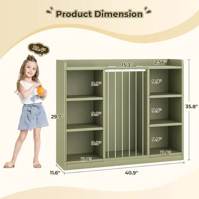 Alt view image 2 of 7 - Toy Storage Organizer with 6 Cube, Stuffed Animal Storage, Green