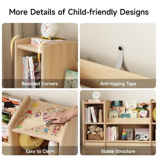 Alt view image 7 of 7 - Wooden Montessori Shelf with 3-Tier Bookshelf, Natural