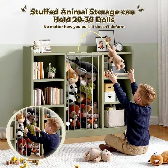 Alt view image 3 of 7 - Toy Storage Organizer with 6 Cube, Stuffed Animal Storage, Green