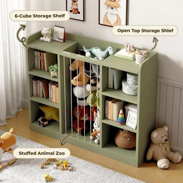 Alt view image 4 of 7 - Toy Storage Organizer with 6 Cube, Stuffed Animal Storage, Green