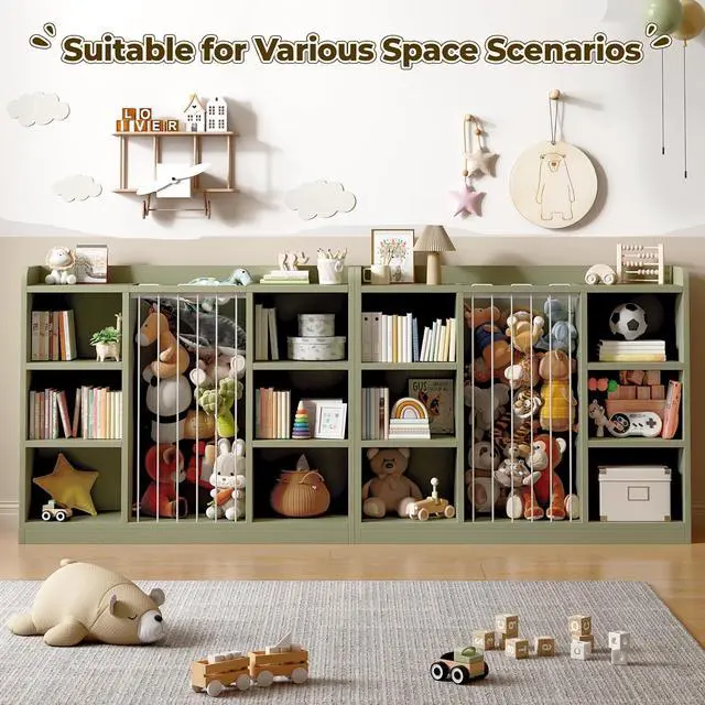 Alt view image 6 of 7 - Toy Storage Organizer with 6 Cube, Stuffed Animal Storage, Green