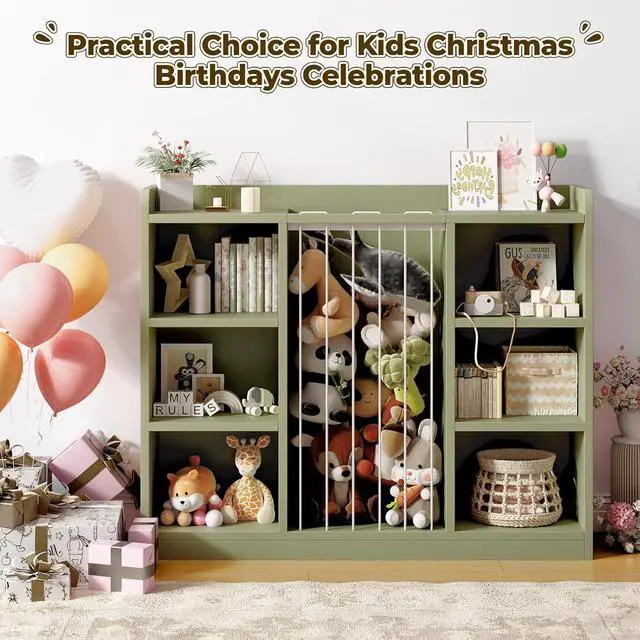 Alt view image 7 of 7 - Toy Storage Organizer with 6 Cube, Stuffed Animal Storage, Green