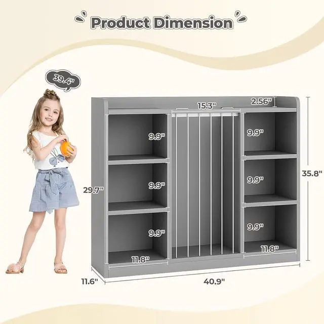 Alt view image 2 of 7 - Toy Storage Organizer with 6 Cube, Stuffed Animal Storage, Grey