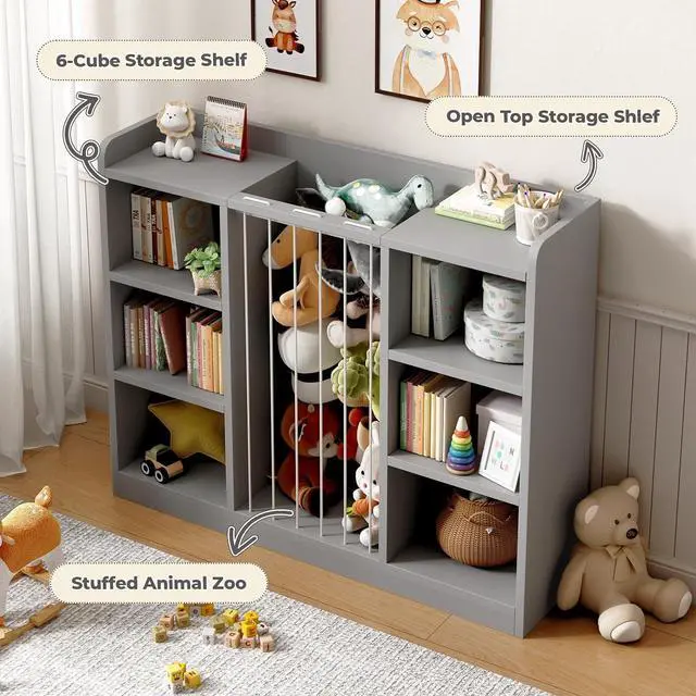 Alt view image 4 of 7 - Toy Storage Organizer with 6 Cube, Stuffed Animal Storage, Grey