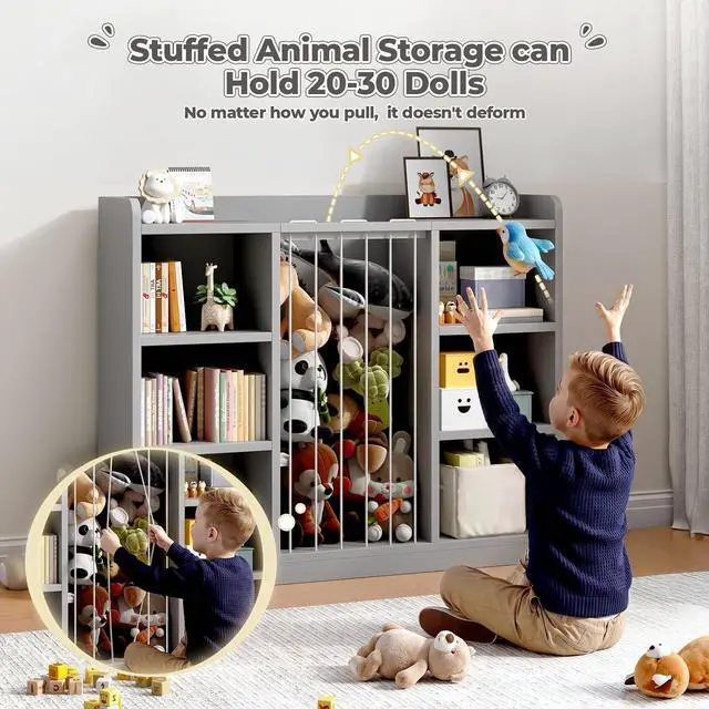 Alt view image 3 of 7 - Toy Storage Organizer with 6 Cube, Stuffed Animal Storage, Grey