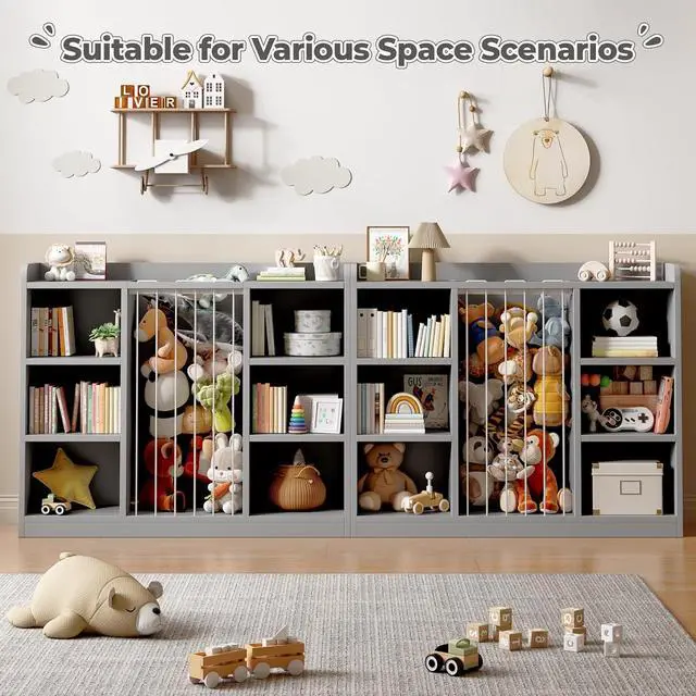 Alt view image 6 of 7 - Toy Storage Organizer with 6 Cube, Stuffed Animal Storage, Grey