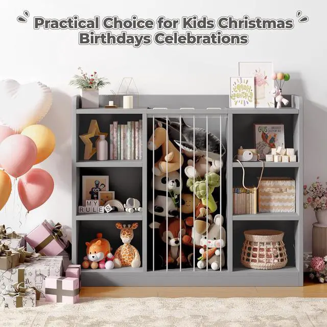 Alt view image 7 of 7 - Toy Storage Organizer with 6 Cube, Stuffed Animal Storage, Grey