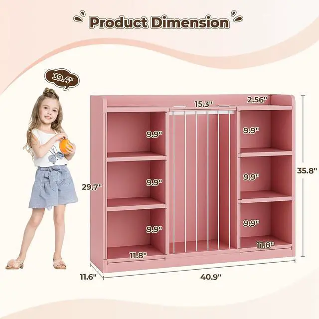 Alt view image 2 of 7 - Toy Storage Organizer with 6 Cube, Stuffed Animal Storage, Pink