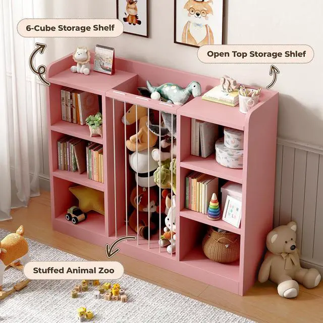 Alt view image 4 of 7 - Toy Storage Organizer with 6 Cube, Stuffed Animal Storage, Pink