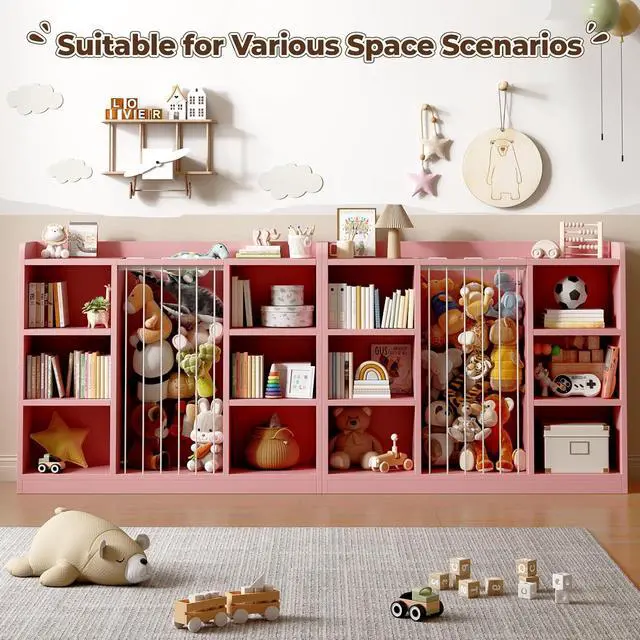 Alt view image 6 of 7 - Toy Storage Organizer with 6 Cube, Stuffed Animal Storage, Pink