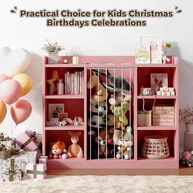 Alt view image 7 of 7 - Toy Storage Organizer with 6 Cube, Stuffed Animal Storage, Pink