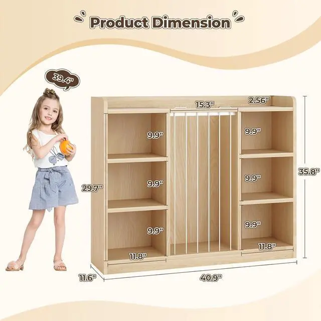 Alt view image 2 of 7 - Toy Storage Organizer with 6 Cube, Stuffed Animal Storage, Maple