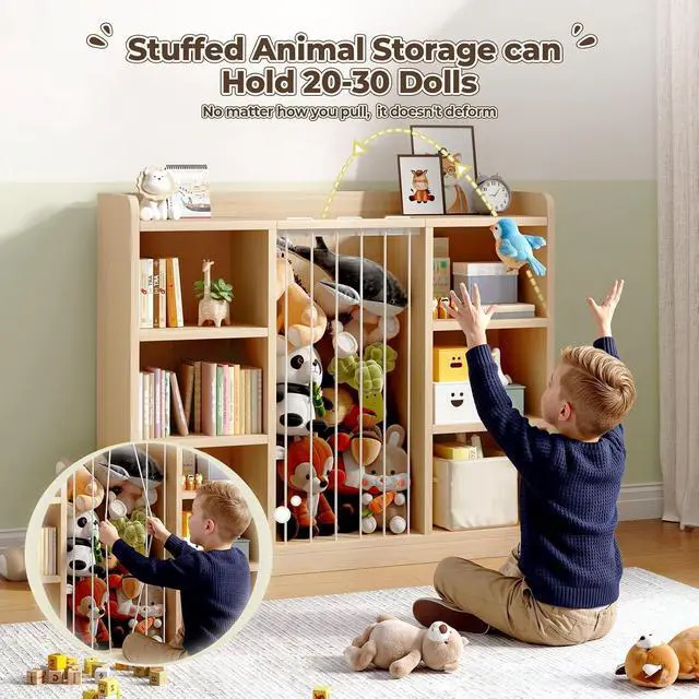 Alt view image 3 of 7 - Toy Storage Organizer with 6 Cube, Stuffed Animal Storage, Maple