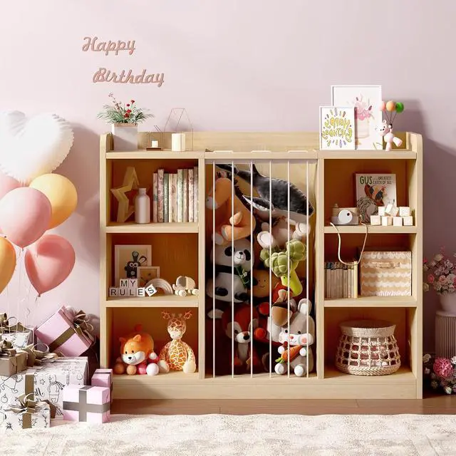 Alt view image 7 of 7 - Toy Storage Organizer with 6 Cube, Stuffed Animal Storage, Maple