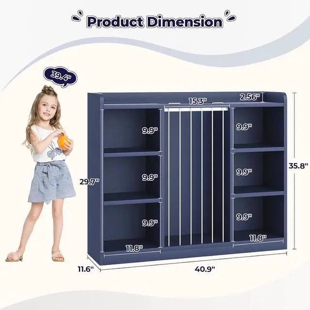 Alt view image 2 of 7 - Toy Storage Organizer with 6 Cube, Stuffed Animal Storage, Blue