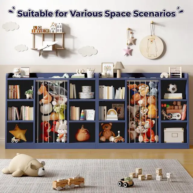 Alt view image 6 of 7 - Toy Storage Organizer with 6 Cube, Stuffed Animal Storage, Blue