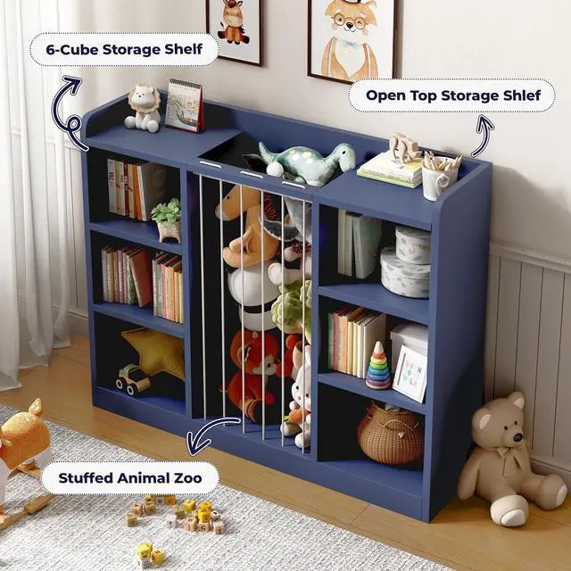 Alt view image 4 of 7 - Toy Storage Organizer with 6 Cube, Stuffed Animal Storage, Blue