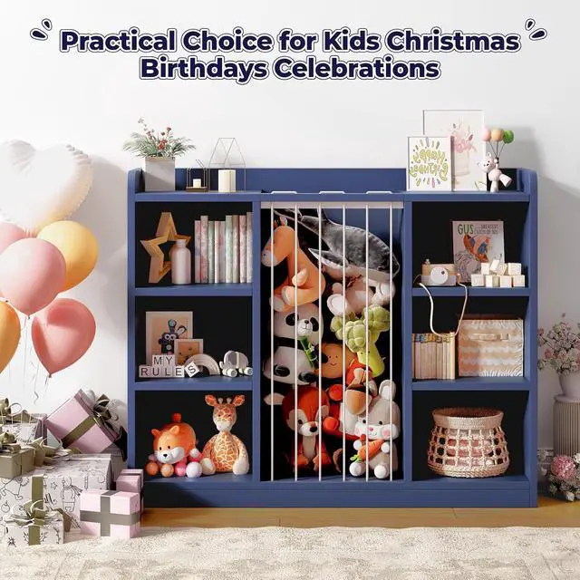 Alt view image 7 of 7 - Toy Storage Organizer with 6 Cube, Stuffed Animal Storage, Blue