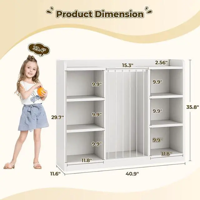 Alt view image 2 of 7 - Toy Storage Organizer with 6 Cube, Stuffed Animal Storage, White