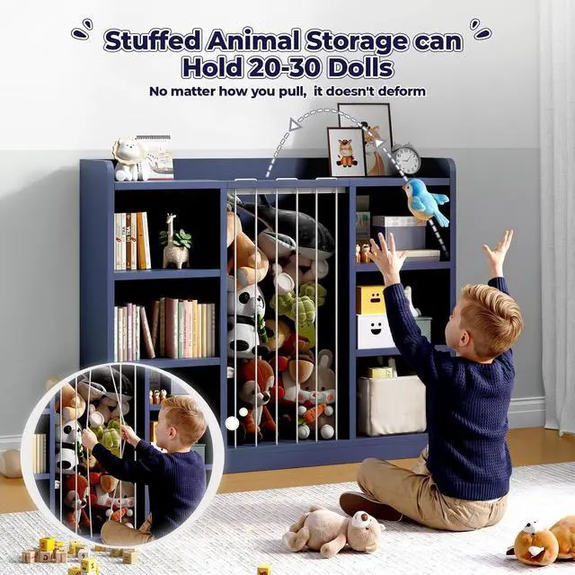 Alt view image 3 of 7 - Toy Storage Organizer with 6 Cube, Stuffed Animal Storage, Blue