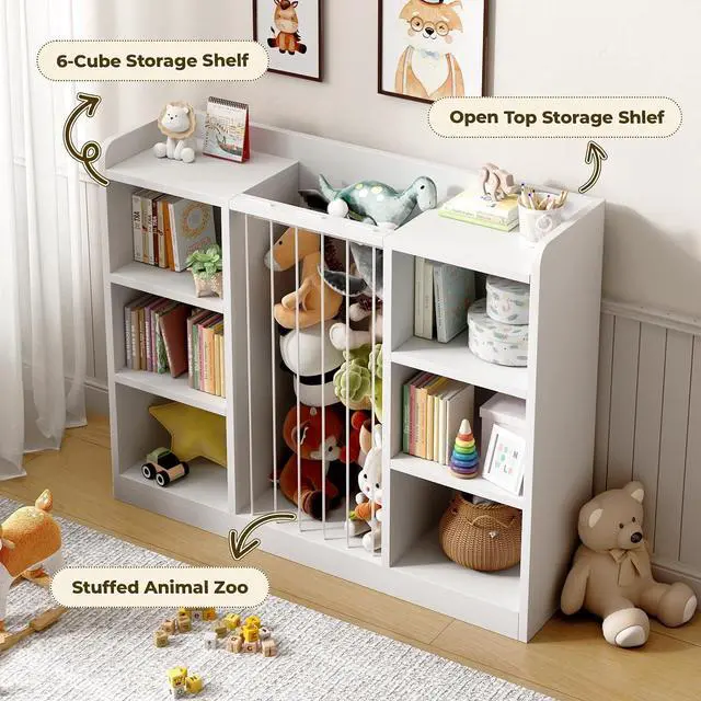 Alt view image 4 of 7 - Toy Storage Organizer with 6 Cube, Stuffed Animal Storage, White