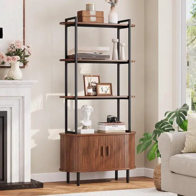 Main image of ONBRILL 71"Tall Bookshelf,4-Tier Wood Shelves & Metal Frame Bookcase,Walnut