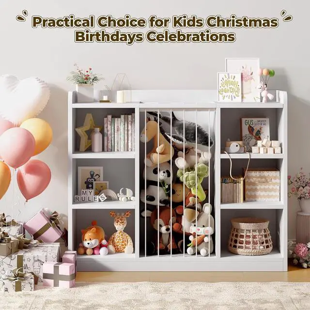 Alt view image 7 of 7 - Toy Storage Organizer with 6 Cube, Stuffed Animal Storage, White