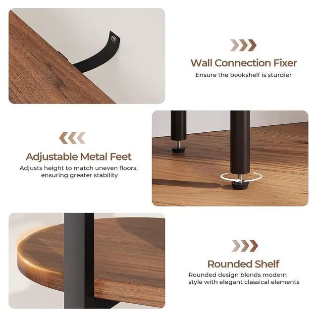Alt view image 6 of 7 - ONBRILL 71"Tall Bookshelf,4-Tier Wood Shelves & Metal Frame Bookcase,Walnut