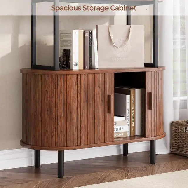 Alt view image 5 of 7 - ONBRILL 71"Tall Bookshelf,4-Tier Wood Shelves & Metal Frame Bookcase,Walnut
